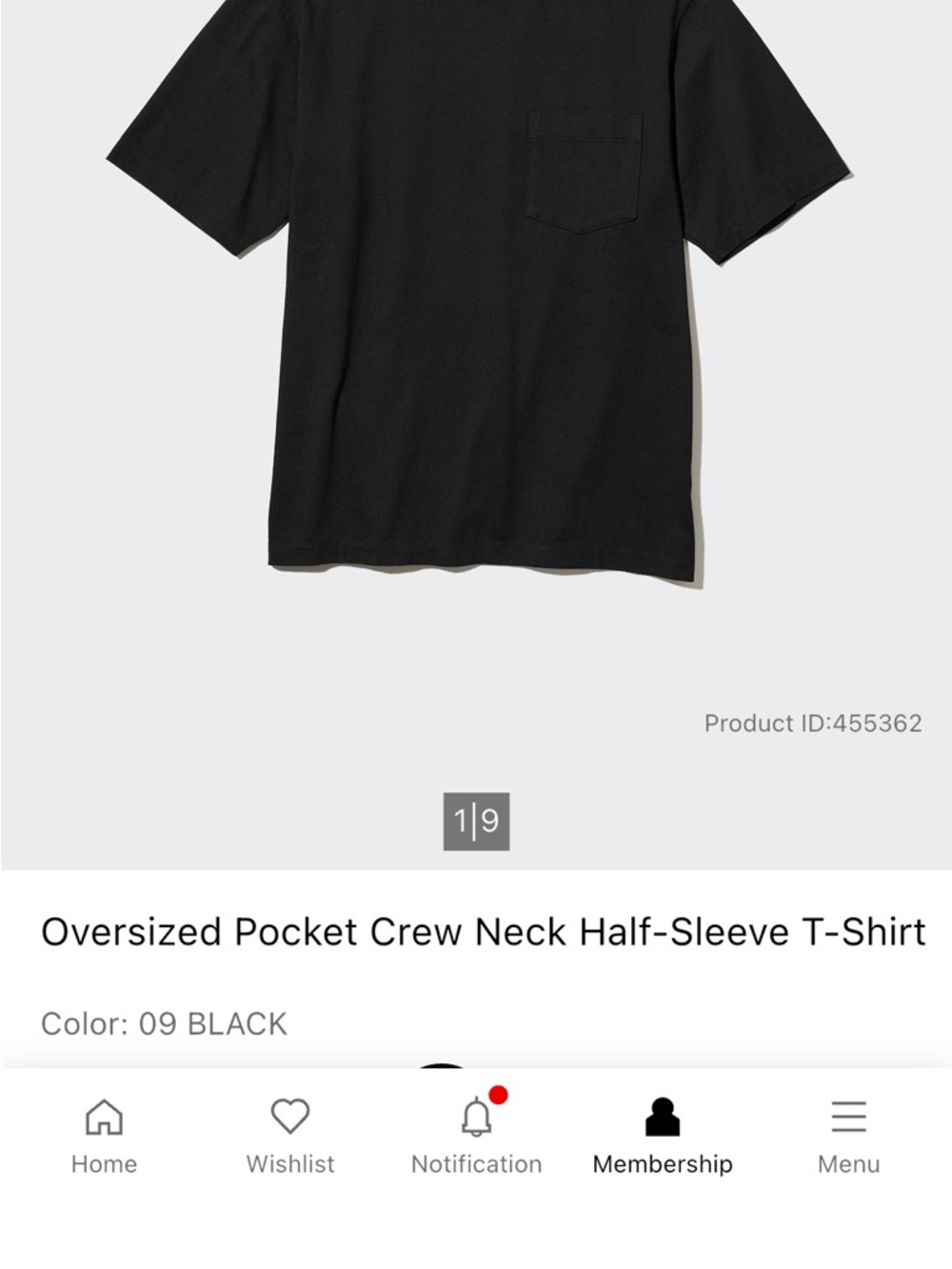 Uniqlo Men’s Oversized Pocket Crew Neck Half-Sleeve Black Shirt M